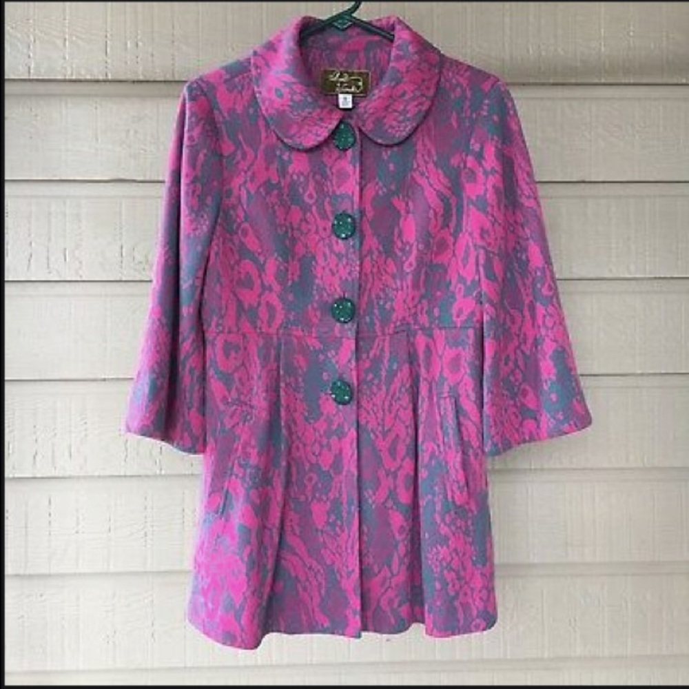 Anthropologie Retro Pink/Green Empire Pea Coat